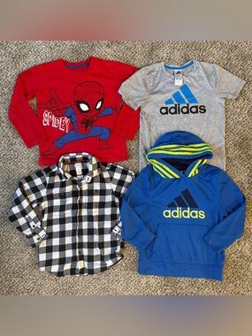 Lot of Boys Sz 7 Adidas Tee & Hoodie, Carters Button Up, Marvel Long Sleeve Tee